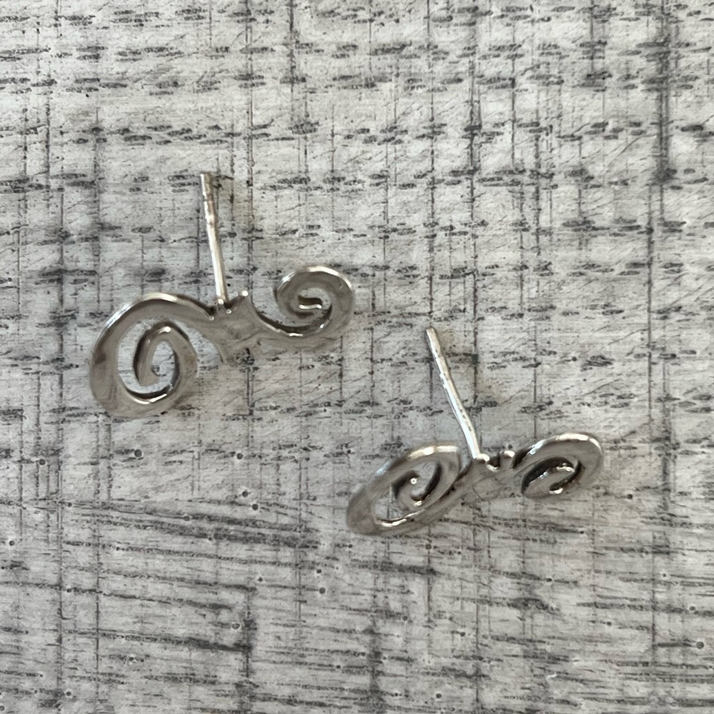 Sterling Silver Squiggle Stud Earrings - Picture 4 of 5